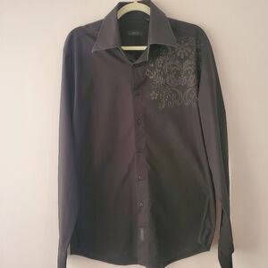 AVVA Men's Black Graphic Button Up Shirt XXL  Country Western Cowboy Goth Biker